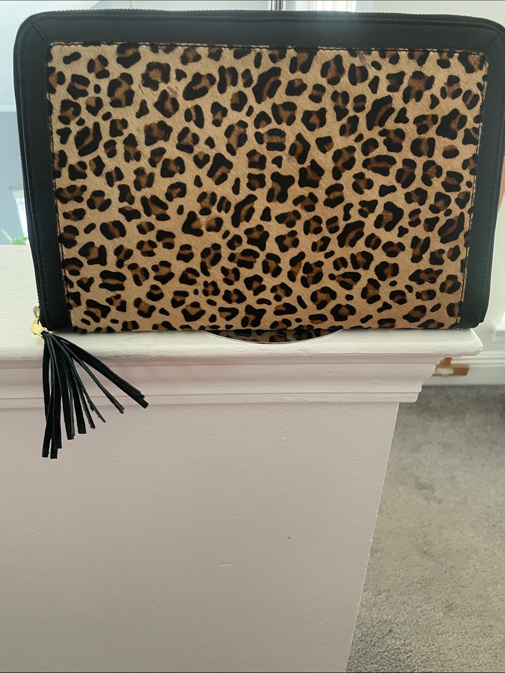 Shiraleah Leopard Print Zip-Top Clutch in Tan and Black